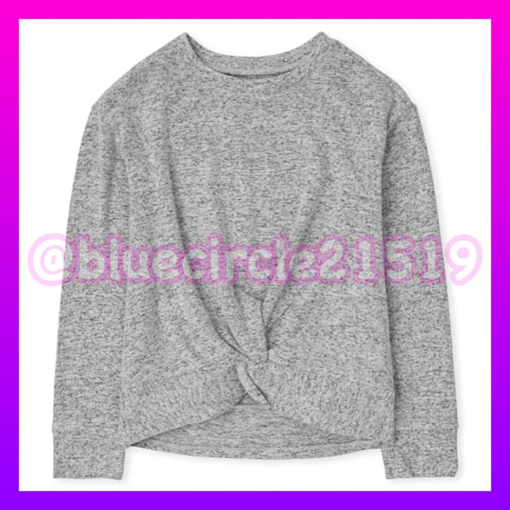 ⬇️ Children's Place Gray Crew Neck Sweater Top Twist Front Long Sleeve L 10/12